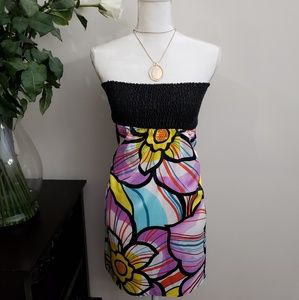 Zara TRF Multicolored Floral Print Strapless Dress